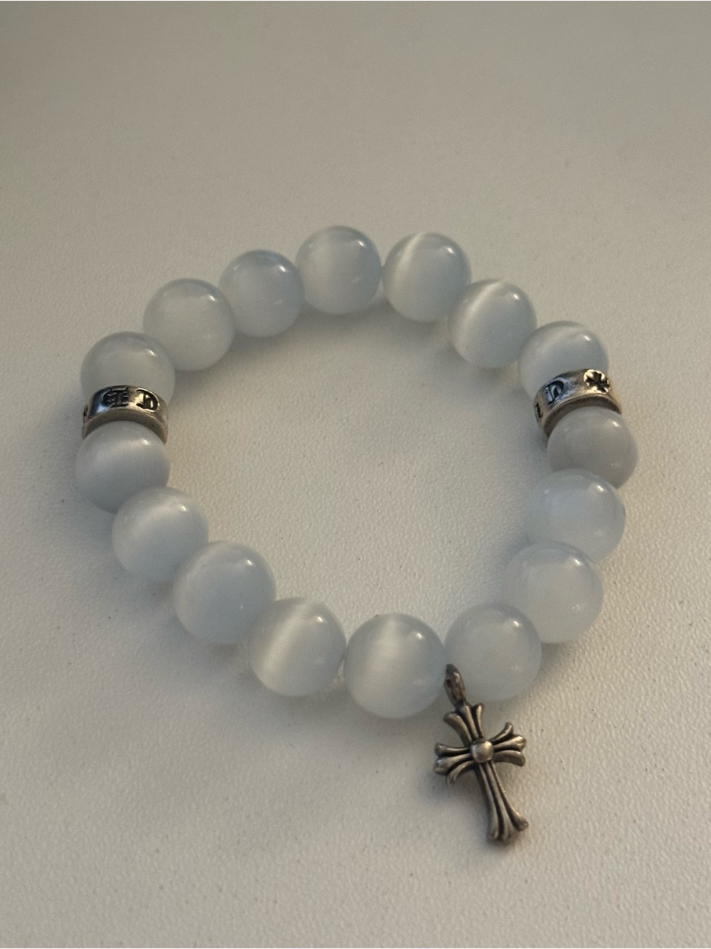 Chrome heart blue crystal bead bracelet